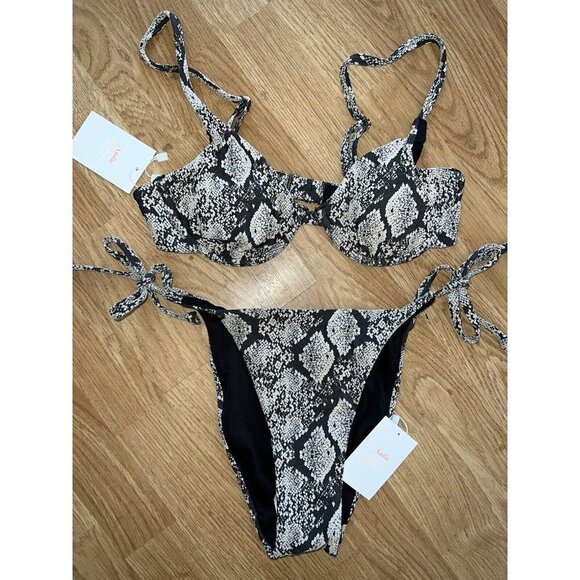 Andie Bikini Top Snake Print Black/Cream Sicily Top String Bikini NWTS 1D - Picture 7 of 13